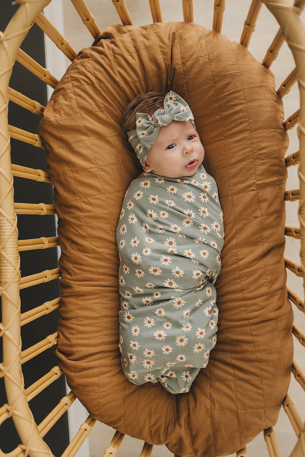 Light Green Daisy Bamboo Stretch Swaddle