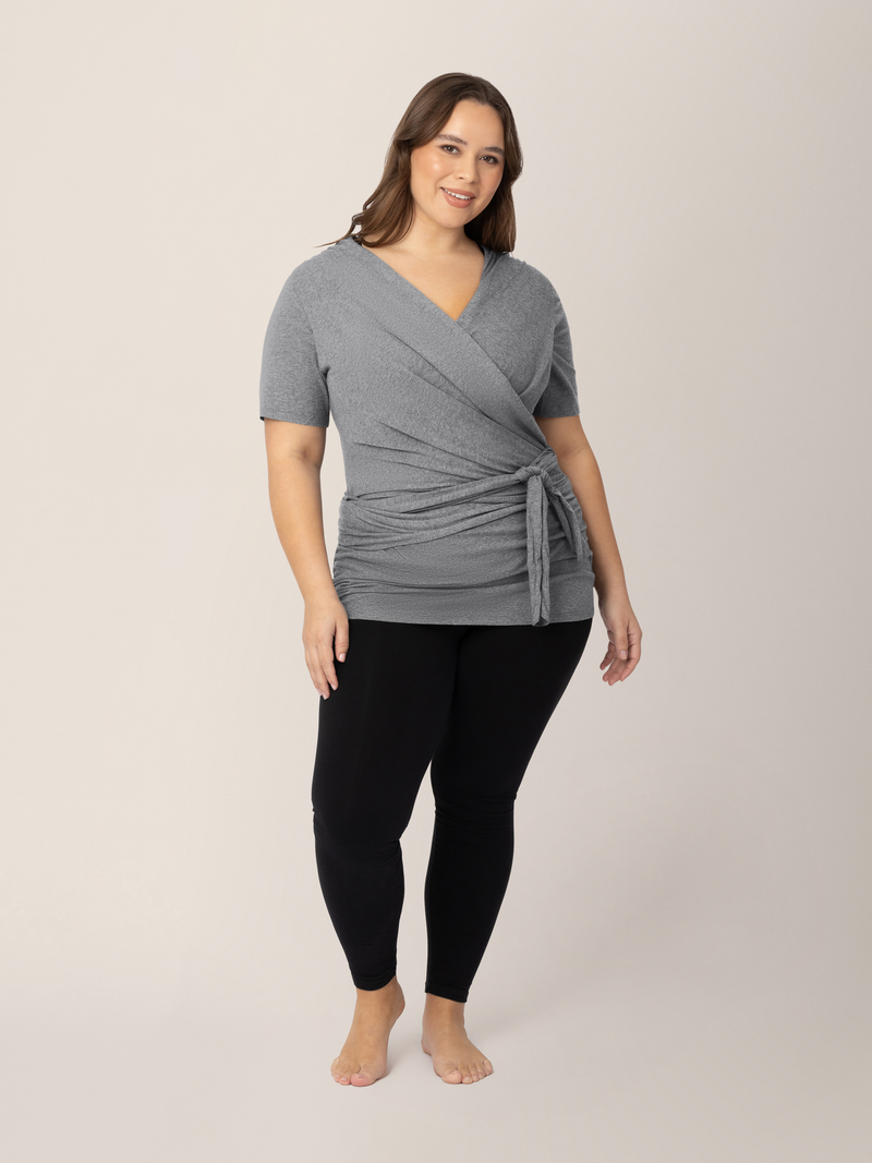 Organic Cotton Skin to Skin Wrap Top | Charcoal Grey Heather