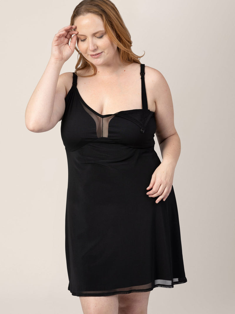 Aurora Mesh Nursing Nightgown | Black