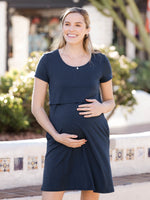 Eleanora Bamboo Maternity & Nursing Dress | Navy Heather