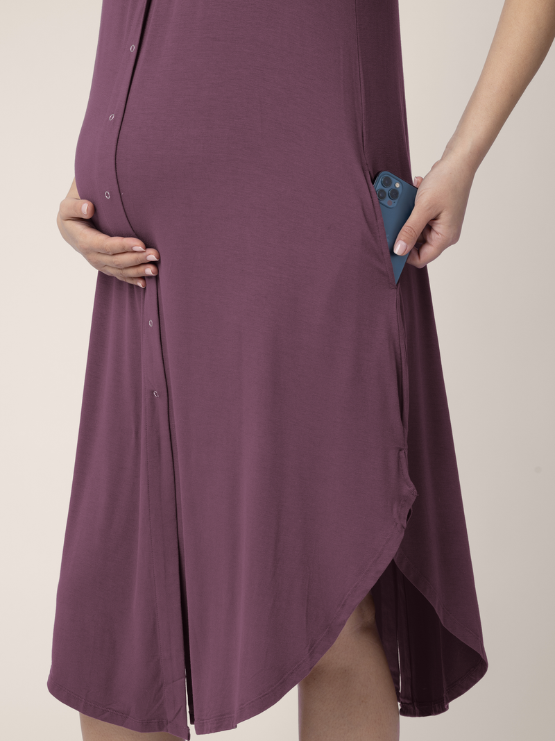 Ruffle Strap Labor & Delivery Gown | Burgundy Plum