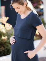 Eleanora Bamboo Maternity & Nursing Dress | Navy Heather