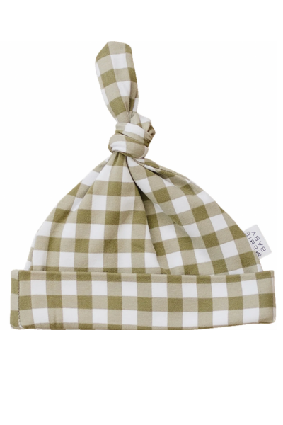 GREEN GINGHAM KNOT HAT