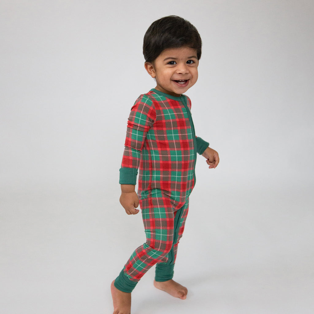 2 Way Zipper Romper  - Holiday Plaid
