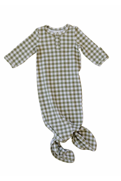 GREEN GINGHAM KNOT GOWN