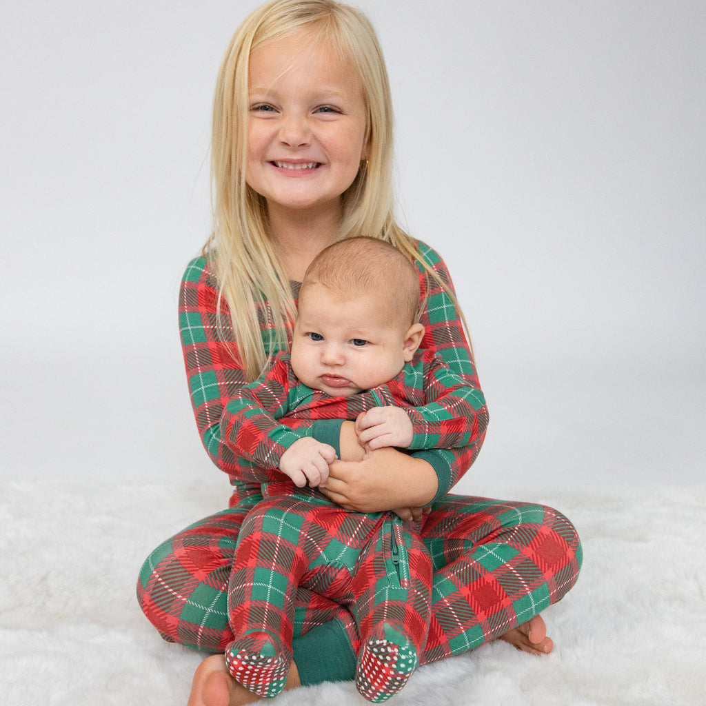 Bamboo 2 Way Zipper Footie - Holiday Plaid