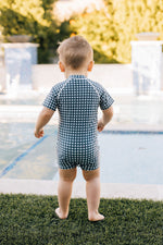 Navy Gingham Zipper Swimsuit