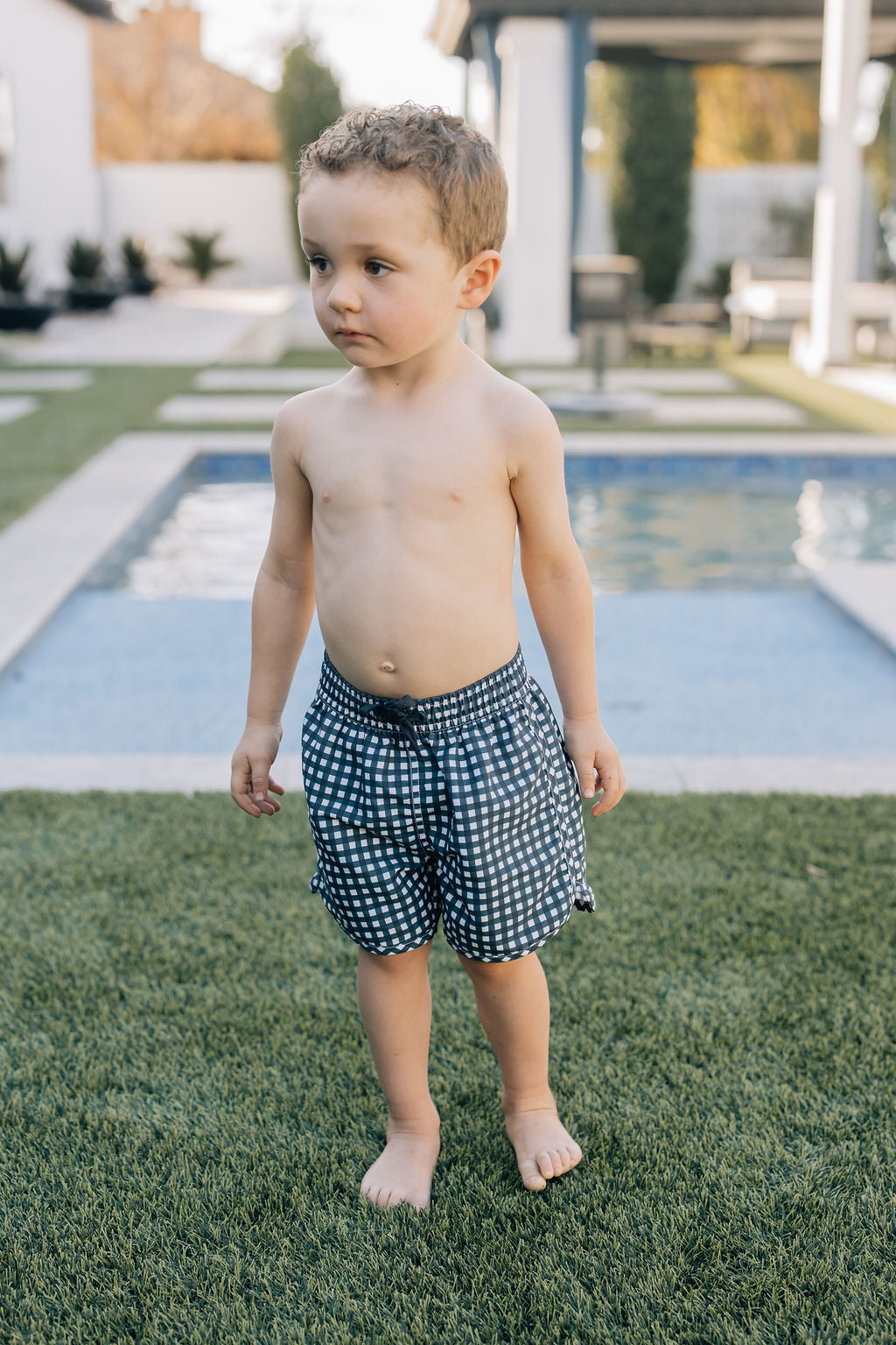 Navy Gingham Swim Shorts