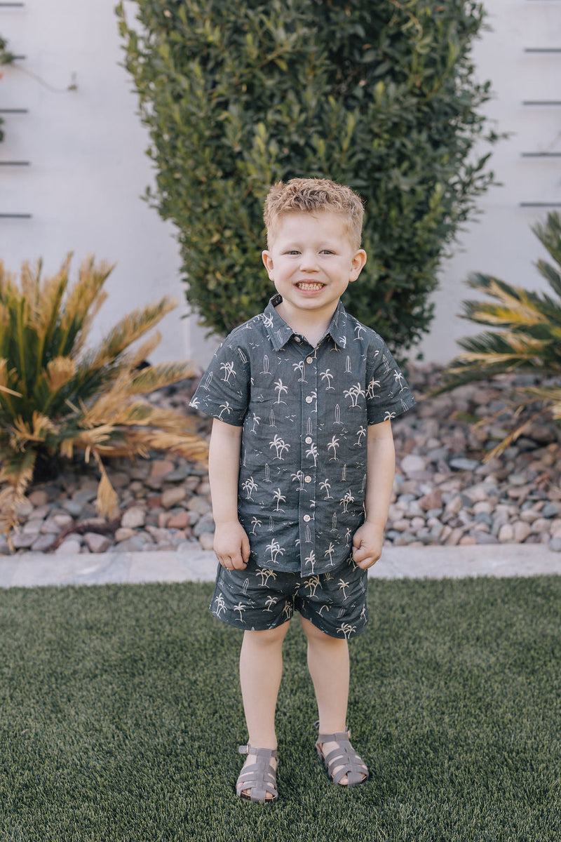 Navy Surfer Linen Cotton Shorts