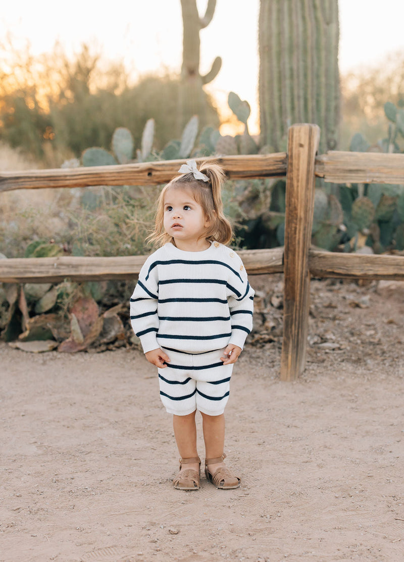 Navy Stripe Knit Shorts