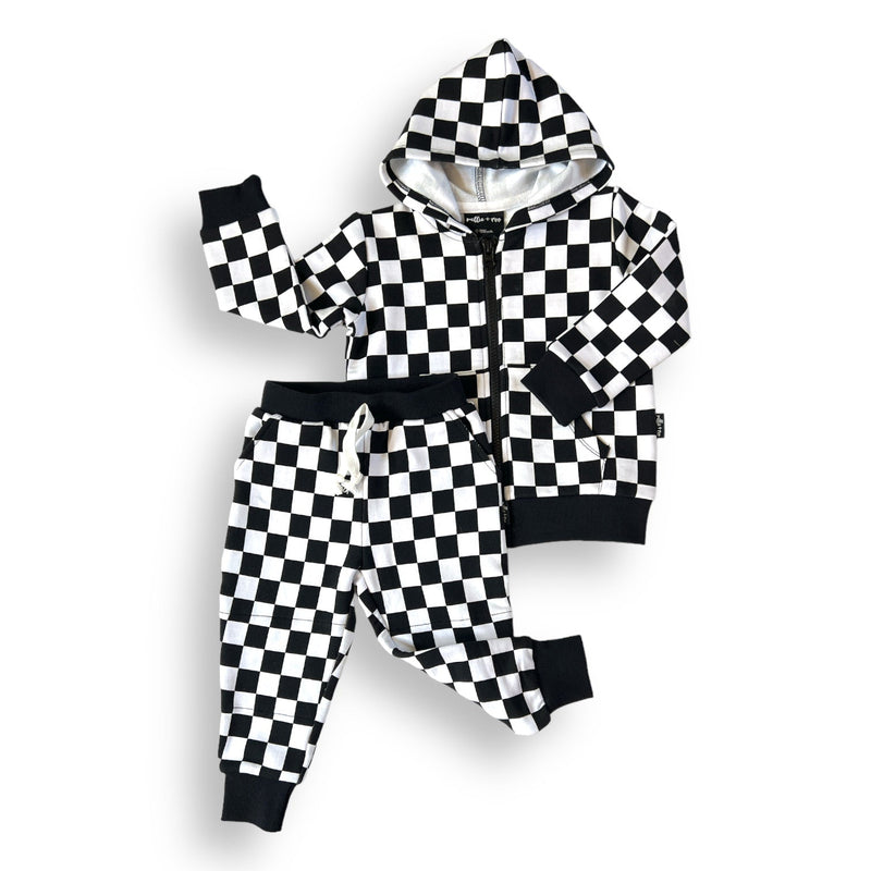 ZIP HOODIE- B+W Check Bamboo French Terry