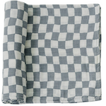 Dusty Blue Wavy Checkered Muslin Swaddle Blanket