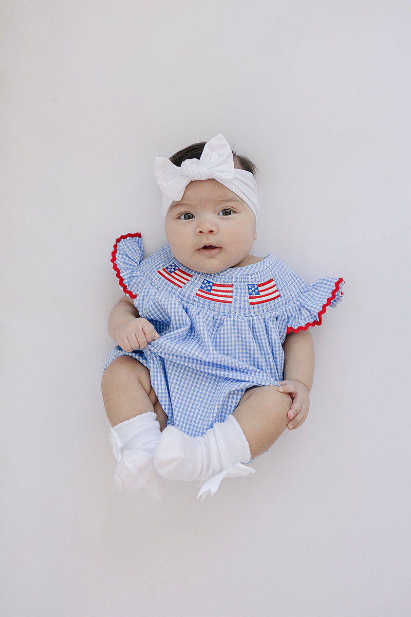 Flag Gingham Smocked Bubble Romper