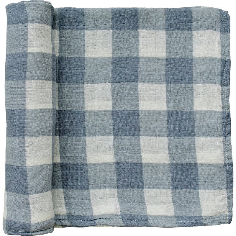 Dusty Blue Gingham Muslin Swaddle Blanket