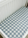 Dusty Blue Gingham Muslin Crib Sheet