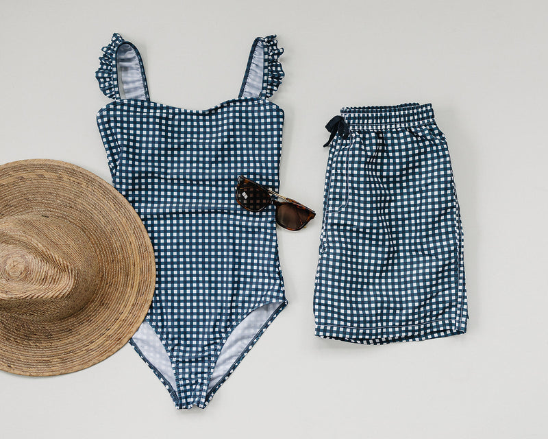 Navy Gingham Women’s One-Piece