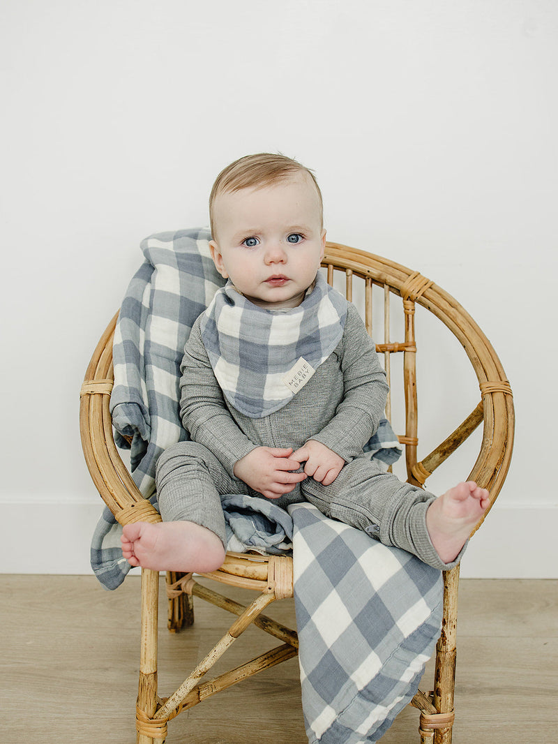 Dusty Blue Gingham Muslin Quilt