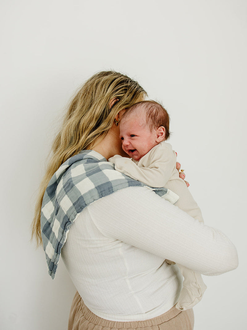 Dusty Blue Gingham Muslin Burp Cloth