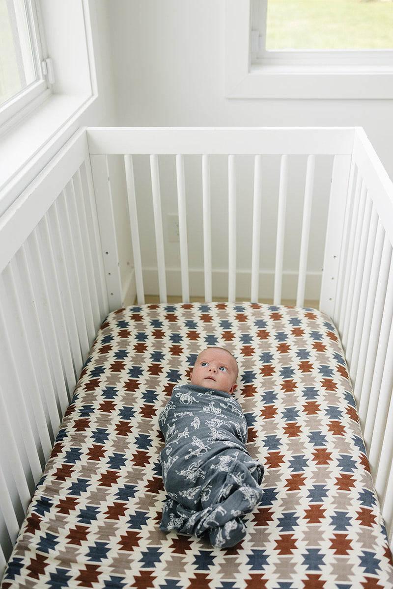 Western Aztec Muslin Crib Sheet