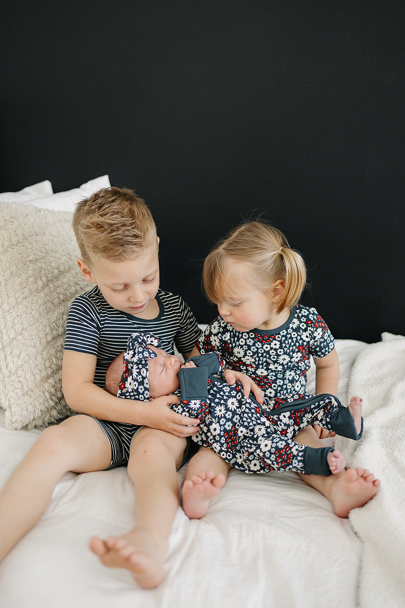 Navy Stripes Ribbed Bamboo Cozy Short Set