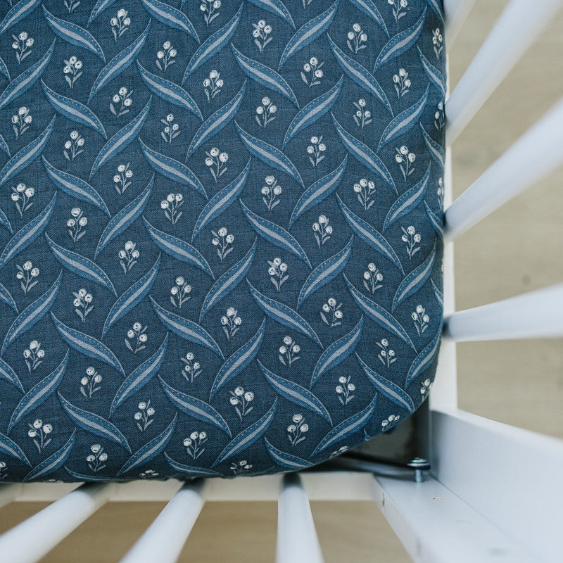 Navy Berry Muslin Crib Sheet