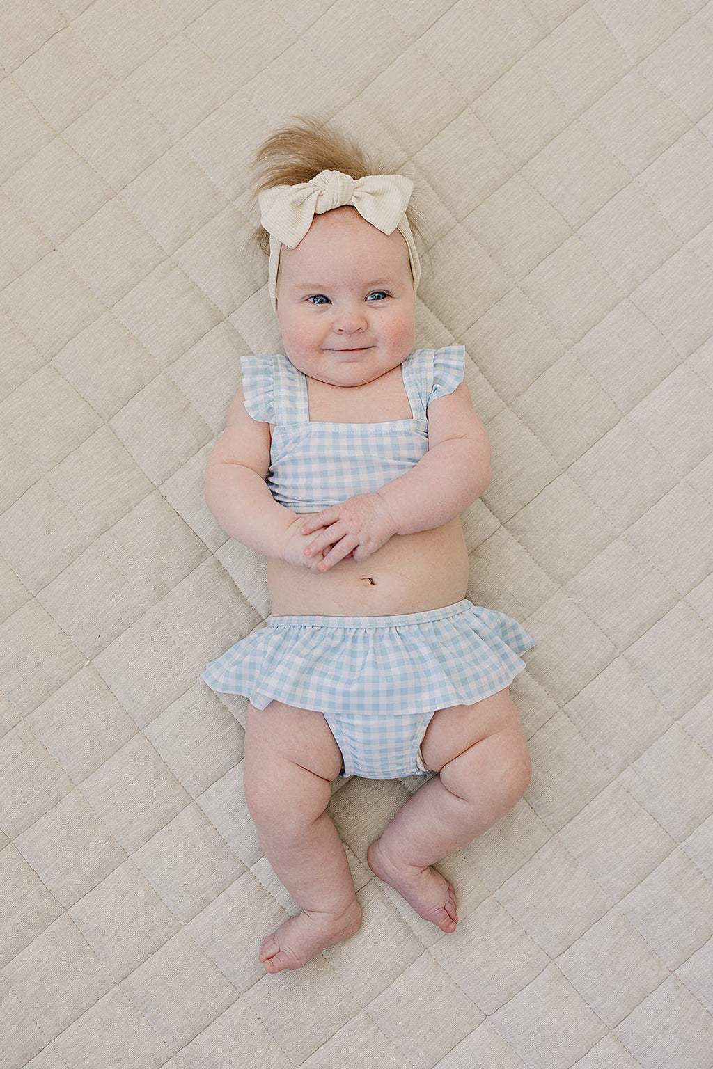 Light Blue Gingham Ruffle Bikini Set