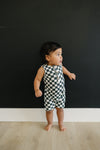 Charcoal Wavy Checkered Short Romper