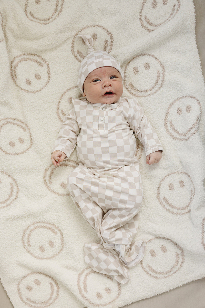 Taupe Checkered Bamboo Knot Gown