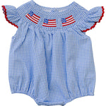 Flag Gingham Smocked Bubble Romper