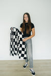 Black + White Checkered Plush Blanket