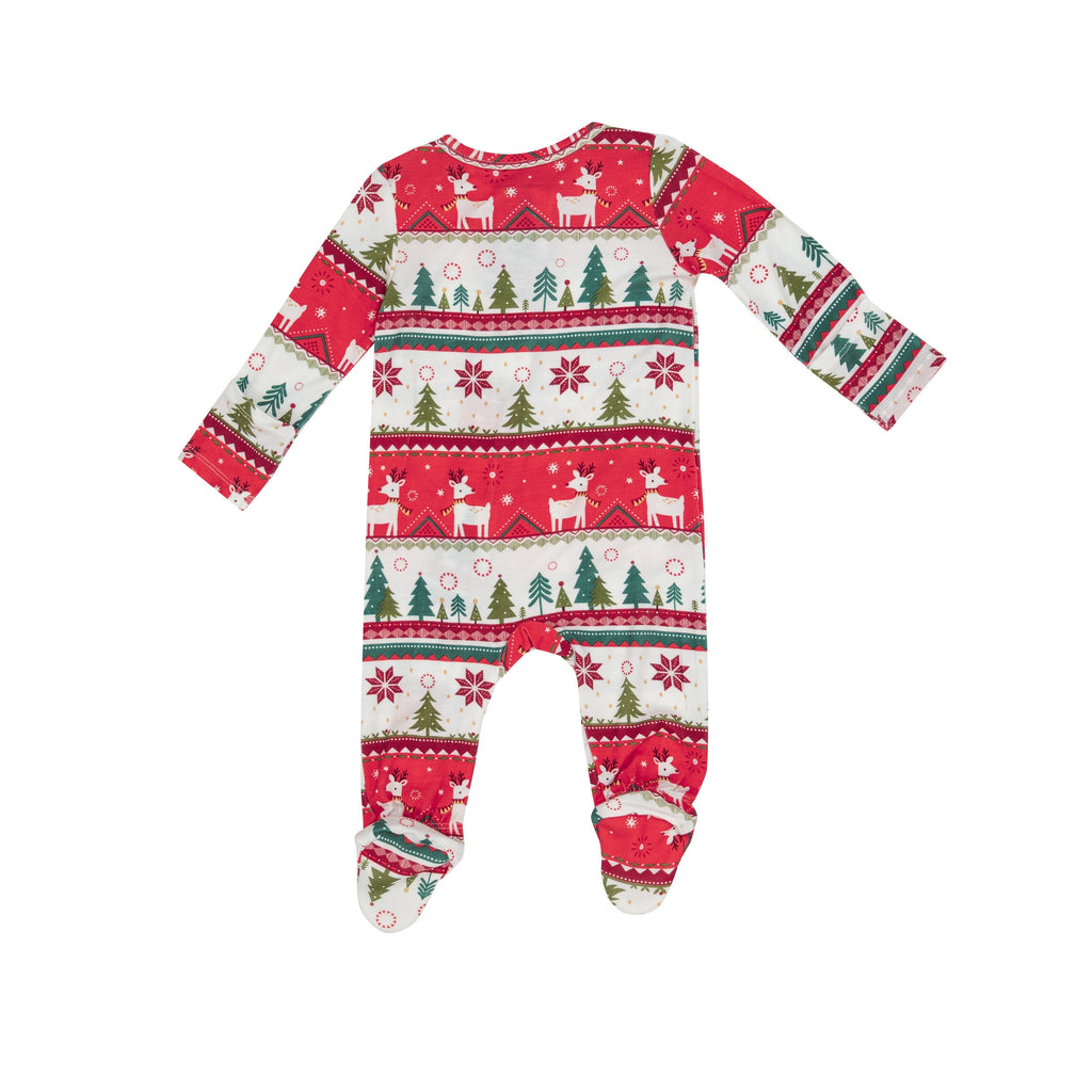 Bamboo 2 Way Zipper Footie - Reindeer Fair Isle
