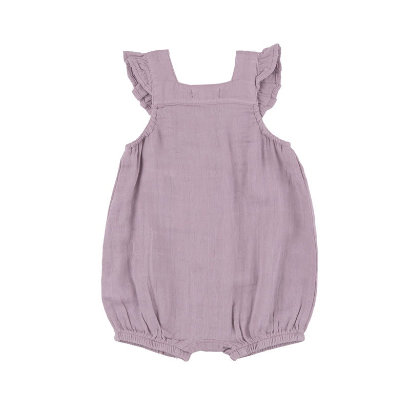 Smocked Front Overall Shortie - Dusty Lavender Solid Muslin