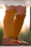 LACE TOP KNEE HIGHS - MUSTARD