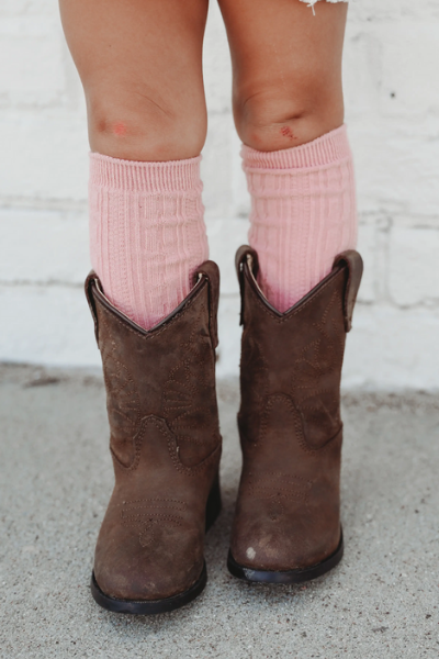 CABLE KNIT KNEE HIGHS - BLUSH