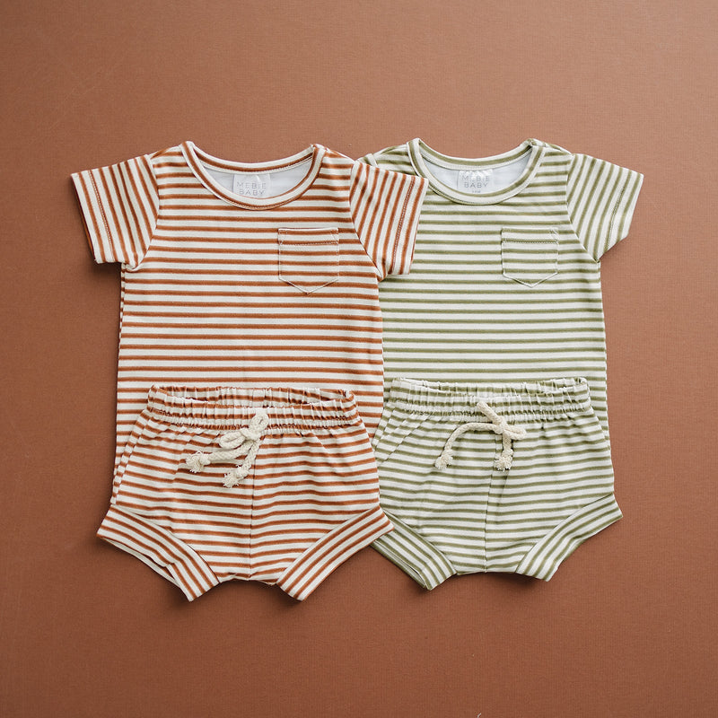 Olive Stripe Short Set
