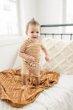 Honey & White Stripe Ribbed Cozy Short Set