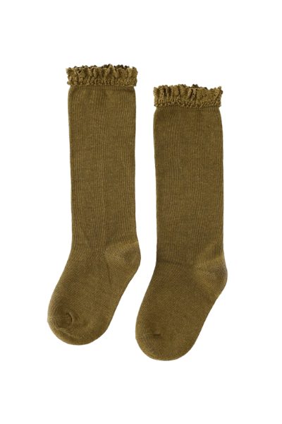 LACE TOP KNEE HIGHS - OLIVE