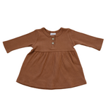 Rust Long Sleeve Button Ribbed Organic Cotton Dress