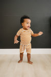 Honey & White Stripe Ribbed Cozy Short Set