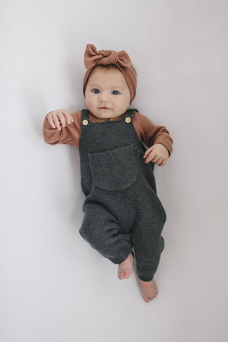 Charcoal Knit Pocket Overalls
