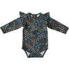 Navy Floral Ruffle Sleeve Bodysuit