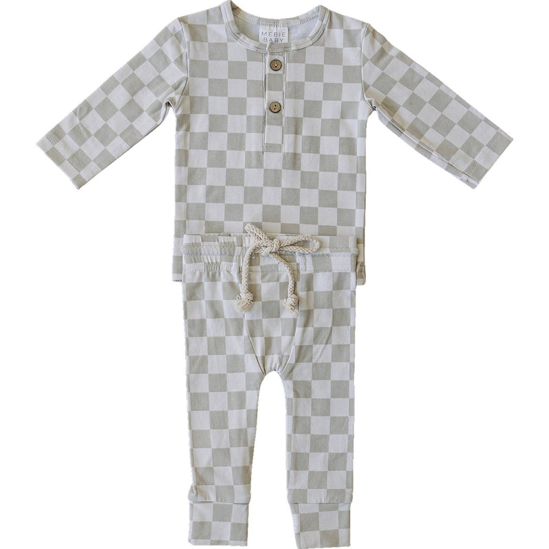 Taupe Checkered Two-piece Button Set
